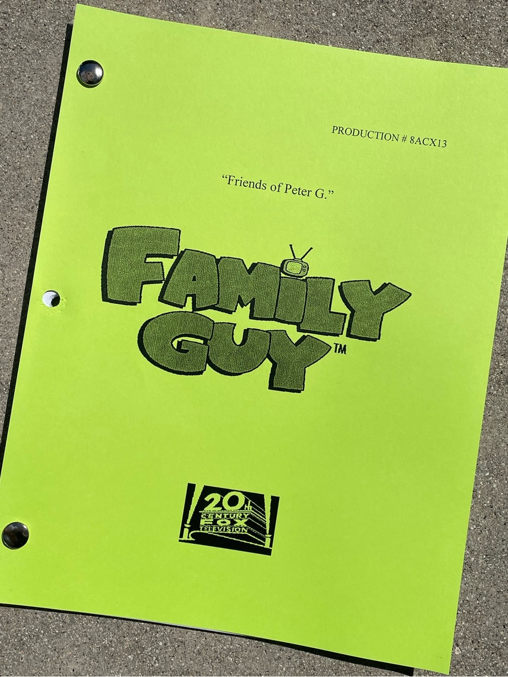 Family Guy 2009 Production Used Table Draft Script Friends of Peter G. MR BOOZE!